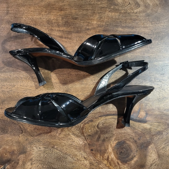Stuart Weitzman Black Patent Leather Women's Kitten Heels 8 N Sling Back - Picture 2 of 7